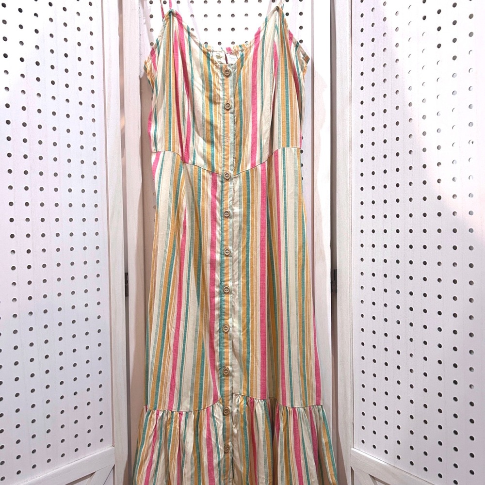 Mimi Chica Striped‎ Button Front Midi Dress Multicolor Casual Summer Size Medium